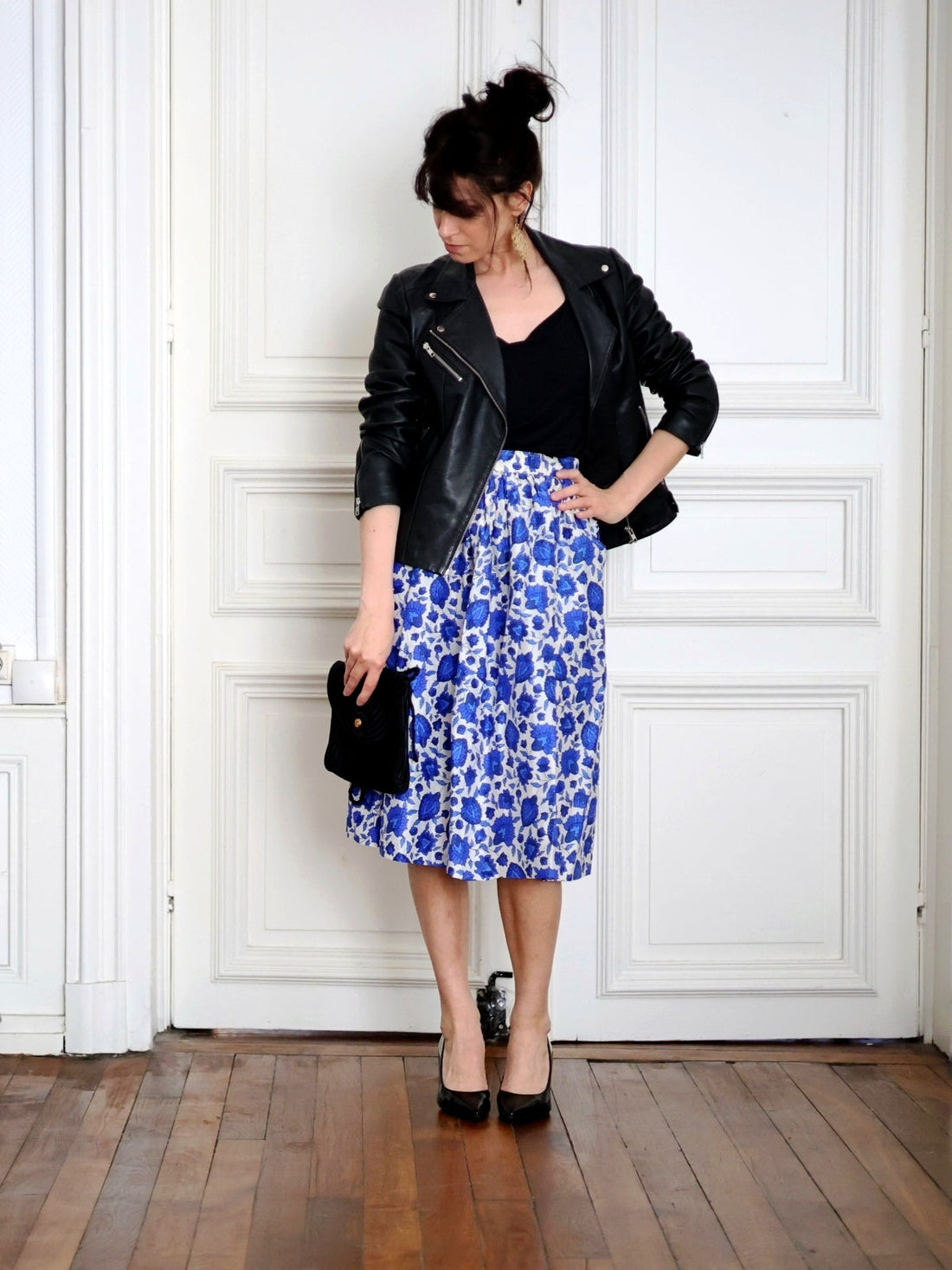 1980s Lanvin silk floral midi skirt jupe fleurs soie French parisian vintage blog mode PauWu Pau Wu