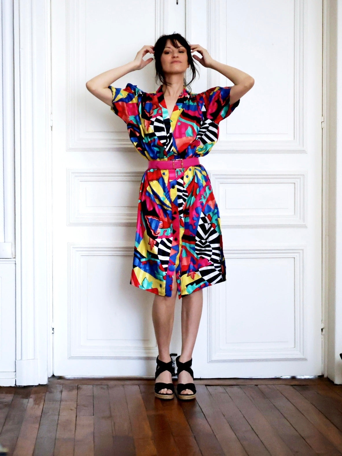 Robe de plage multicolore Louis Féraud Beachwear circa 1980 arty blog mode pauwu Pau wu