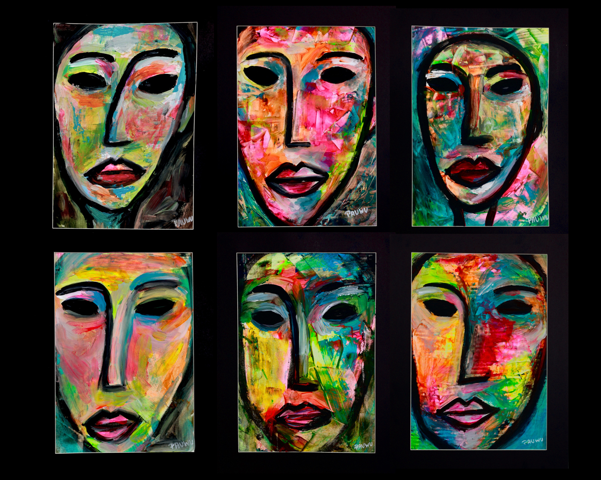 peinture abstraite contemporaine pauwu Pau Wu portraits visages émotions 