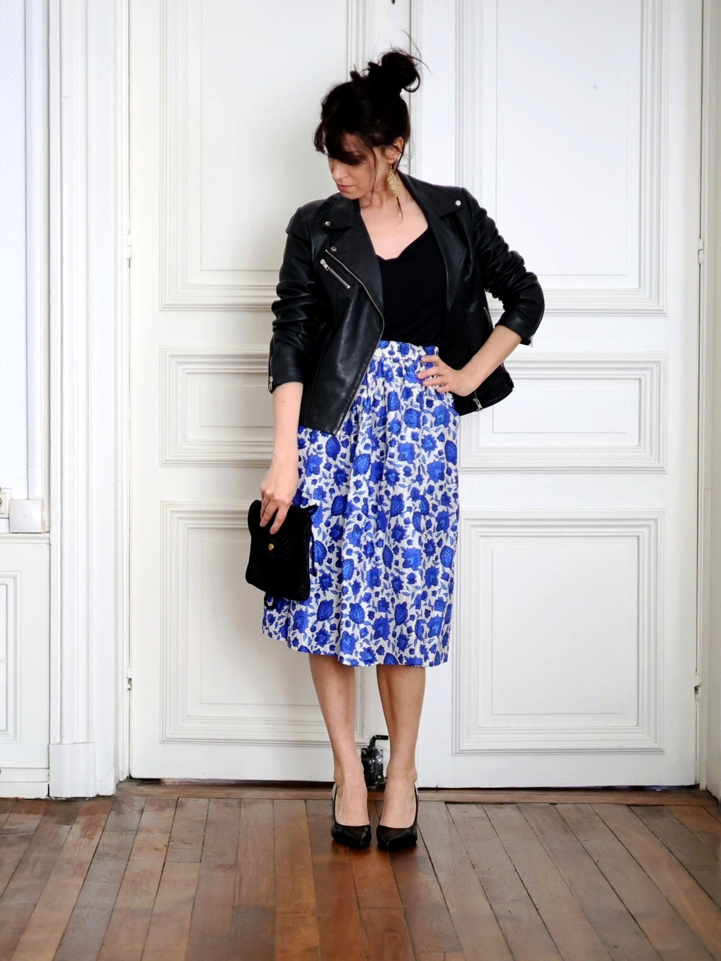 1980s Lanvin silk floral midi skirt jupe fleurs soie French parisian vintage blog mode PauWu Pau Wu