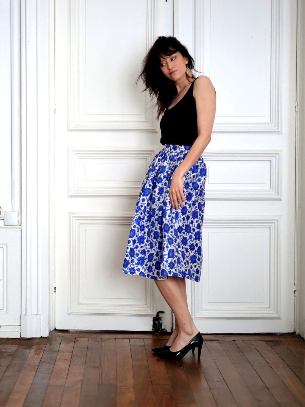 1980s Lanvin silk floral midi skirt jupe fleurs soie French parisian vintage blog mode PauWu Pau Wu