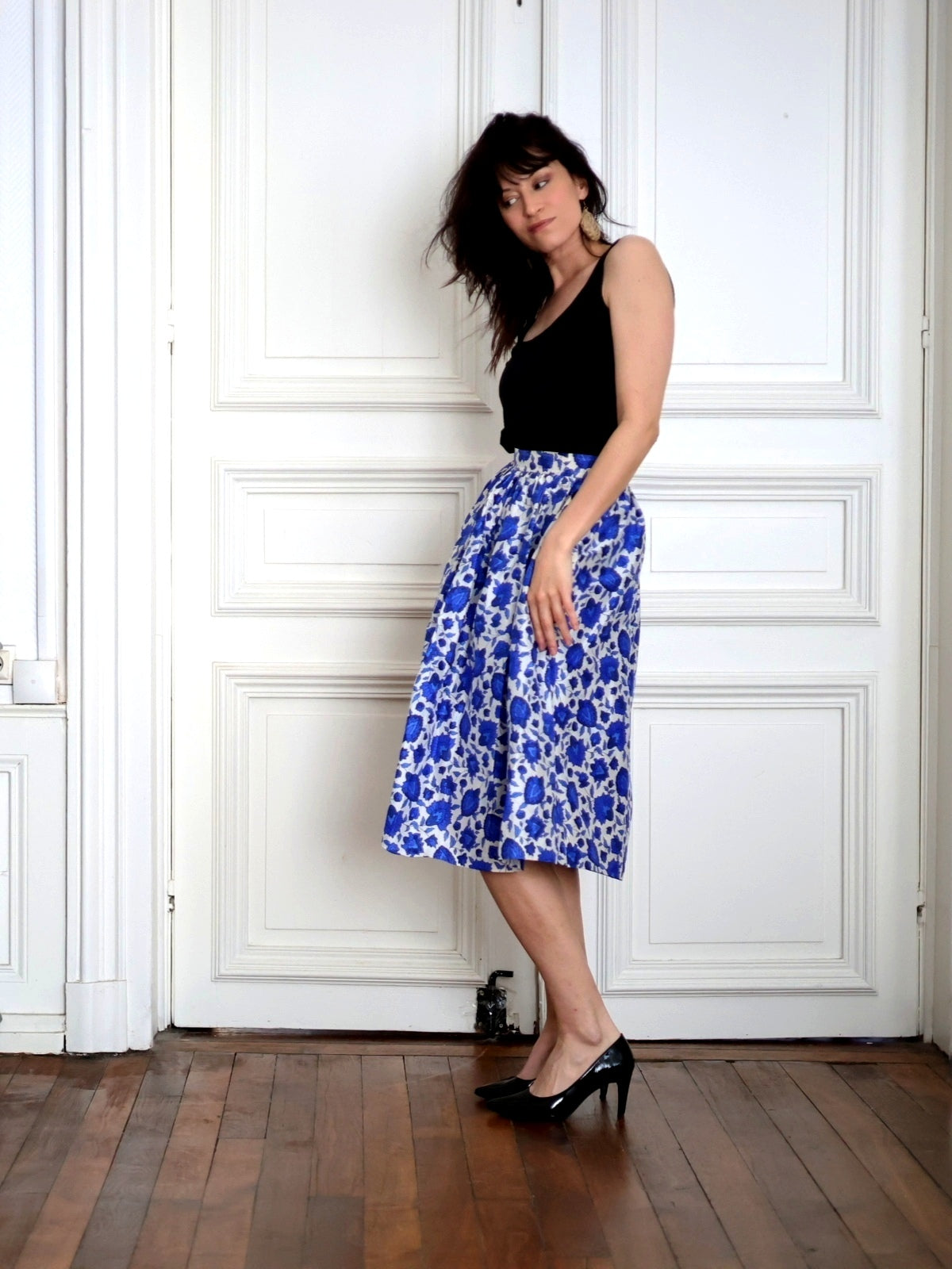 1980s Lanvin silk floral midi skirt jupe fleurs soie French parisian vintage blog mode PauWu Pau Wu