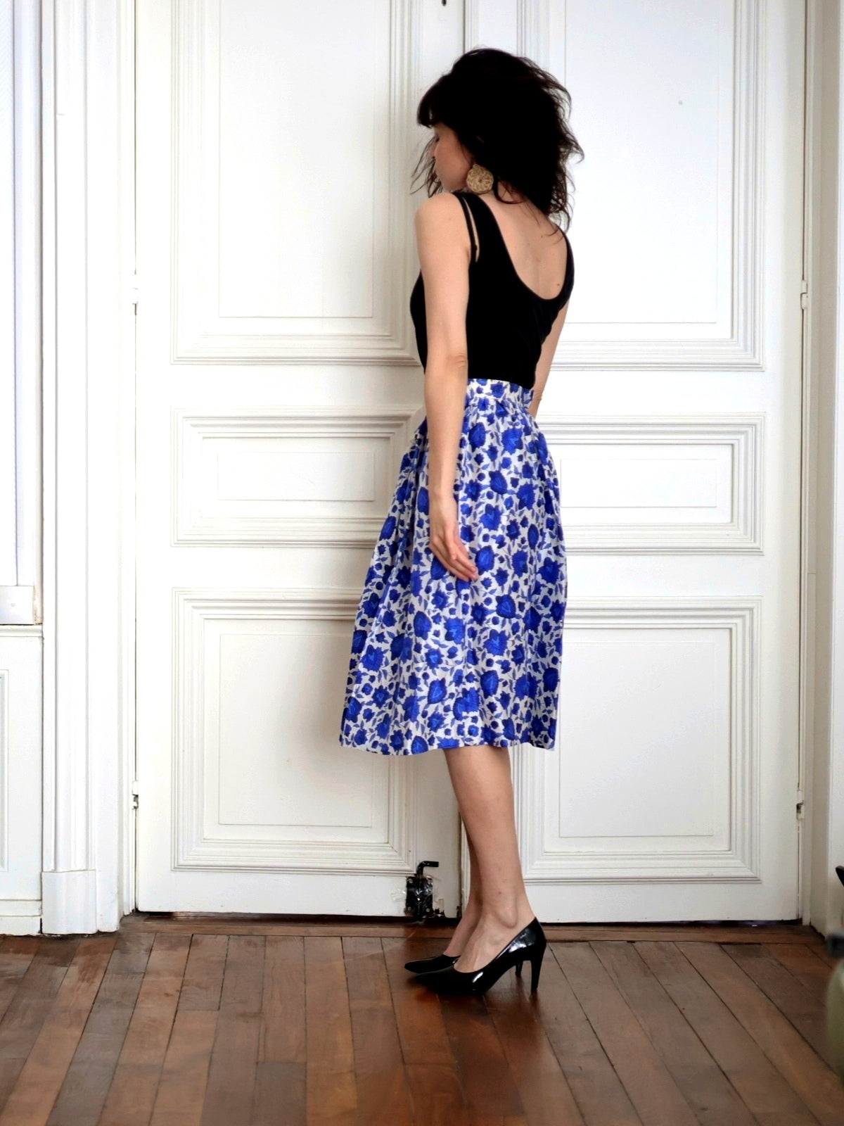 1980s Lanvin silk floral midi skirt jupe fleurs soie French parisian vintage blog mode PauWu Pau Wu