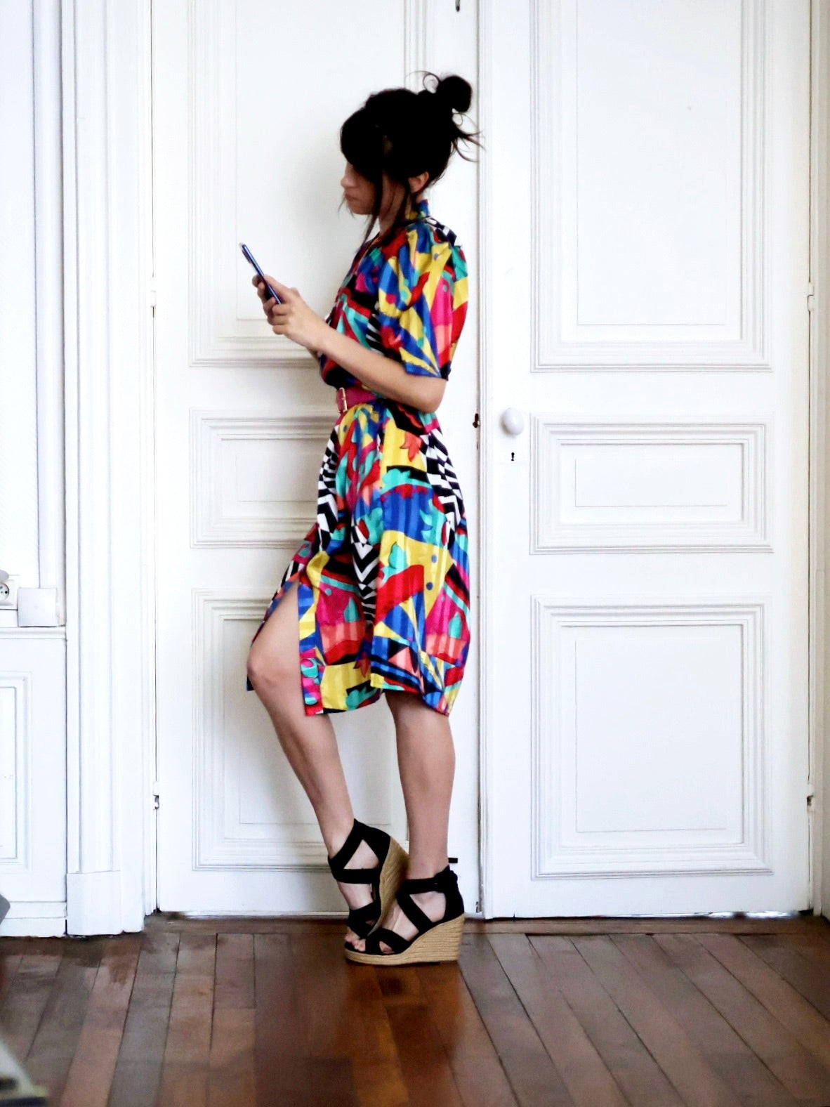 Robe de plage multicolore Louis Féraud Beachwear circa 1980 arty blog mode pauwu Pau wu