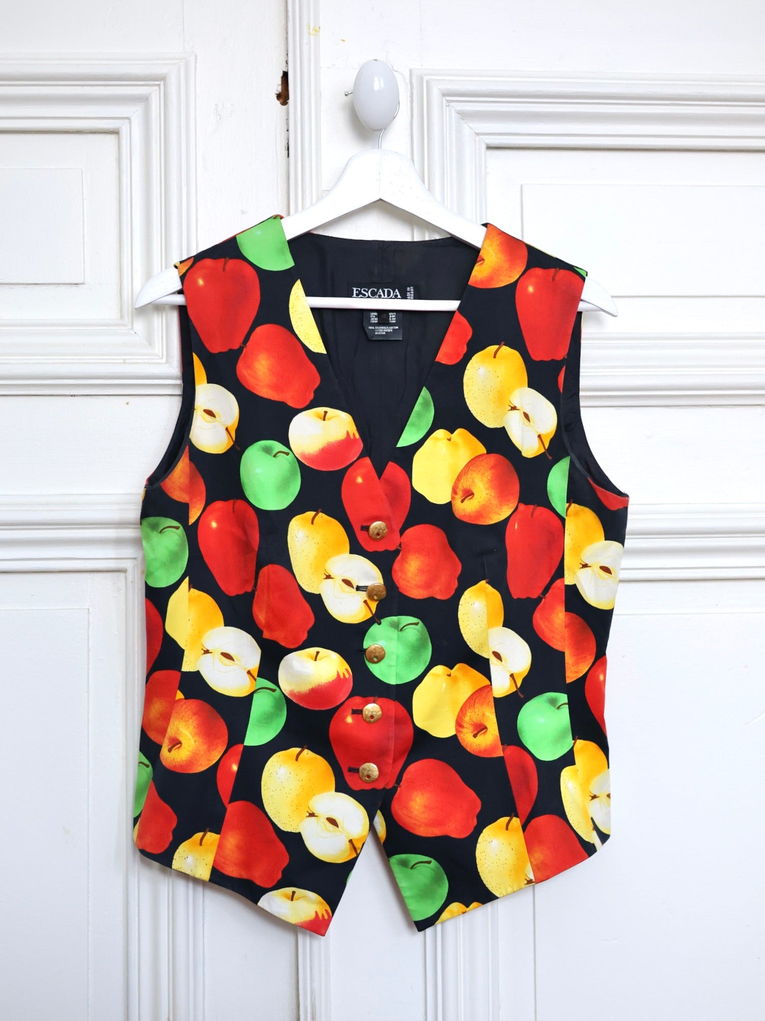 Gilet vintage Escada Margaretha Ley à imprimé pommes Ley 80s 90s