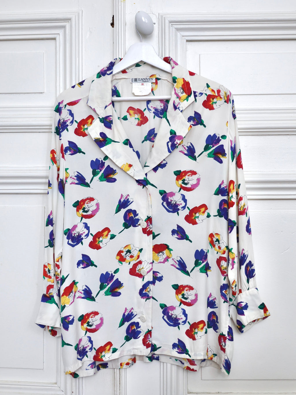 Chemisier Lanvin Paris vintage à imprimé floral multicolore, Made in France, circa 1990
