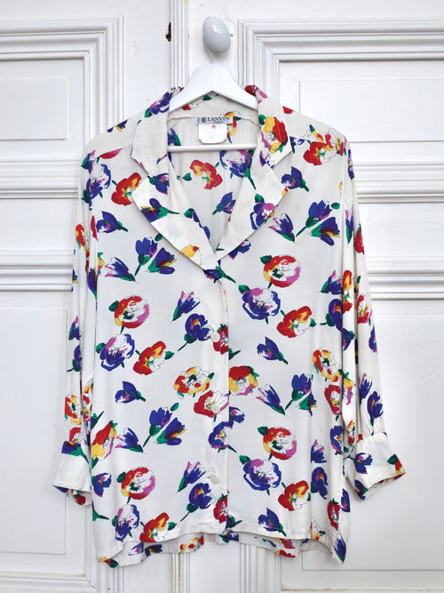 Chemisier Lanvin Paris vintage à imprimé floral multicolore, Made in France, circa 1990