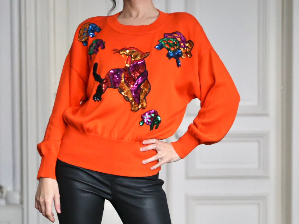 Pull Escada by Margaretha Ley panthère et tortues à sequins