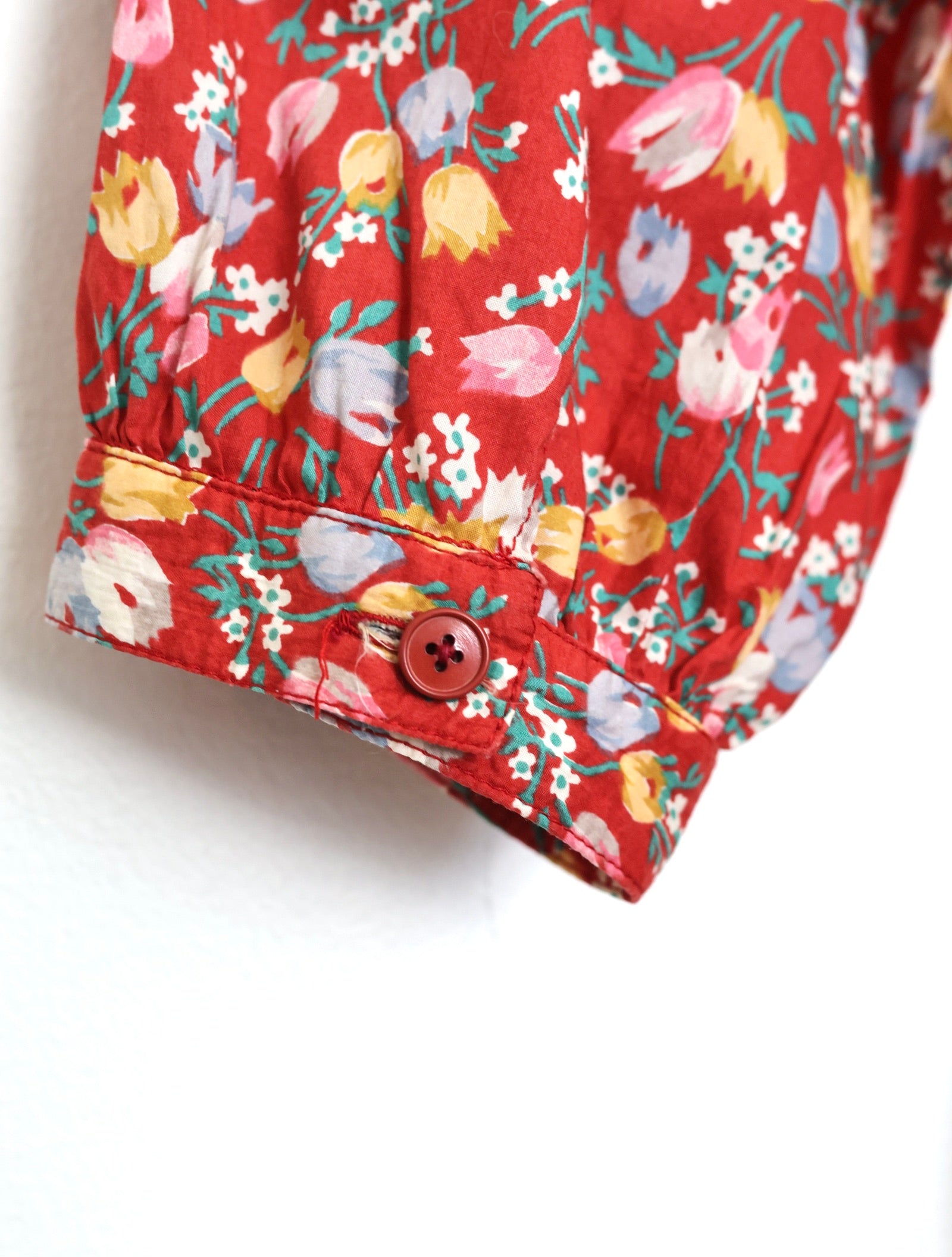 Robe Guy Laroche en coton fleuri rouge brique 70s