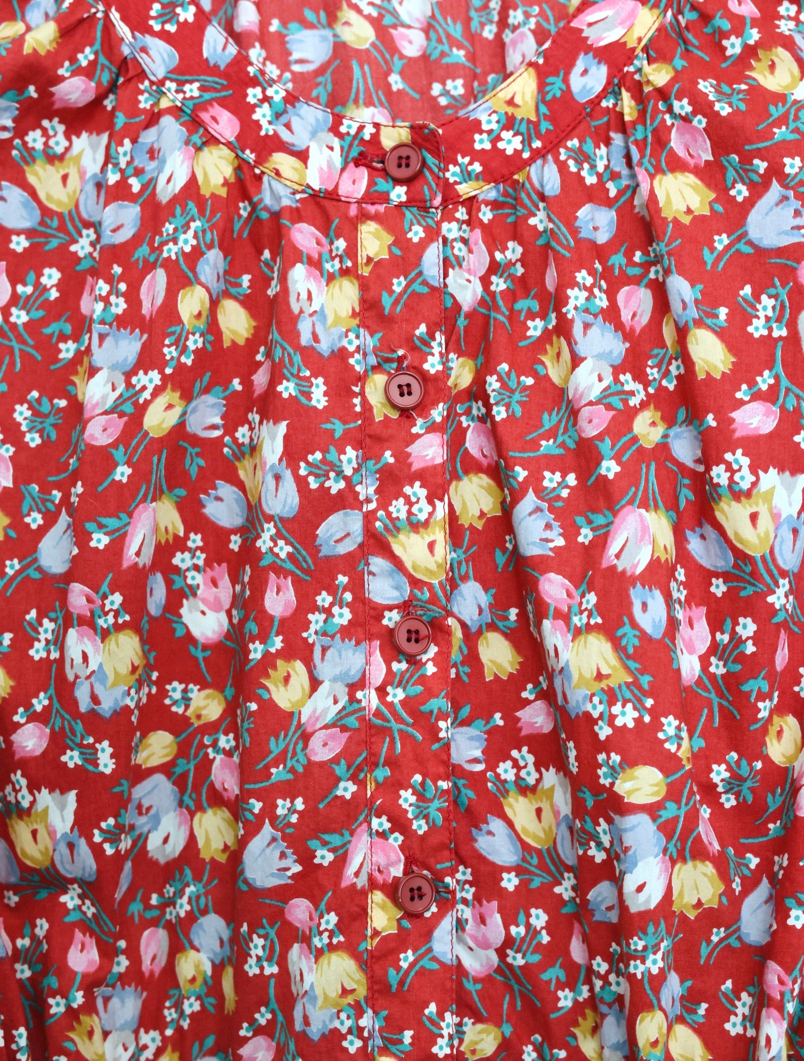 Robe Guy Laroche en coton fleuri rouge brique 70s