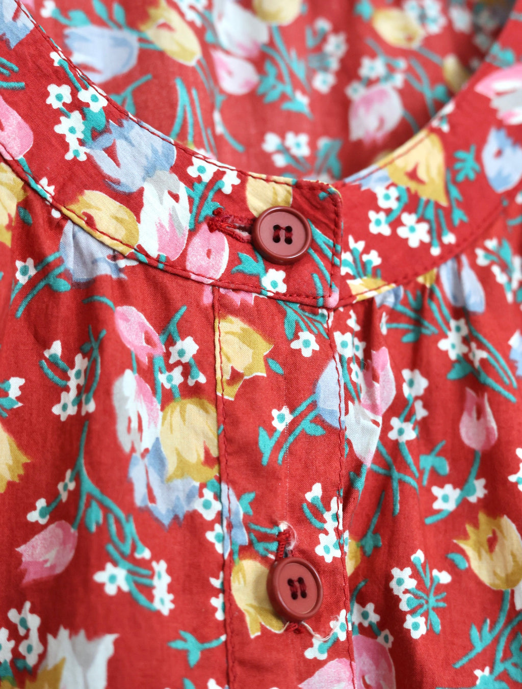 Robe Guy Laroche en coton fleuri rouge brique 70s