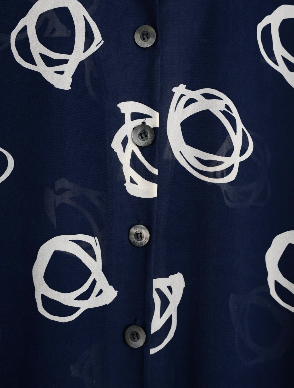 Chemisier vintage Guy Laroche Paris 38  fluide bleu marine imprimé graphique