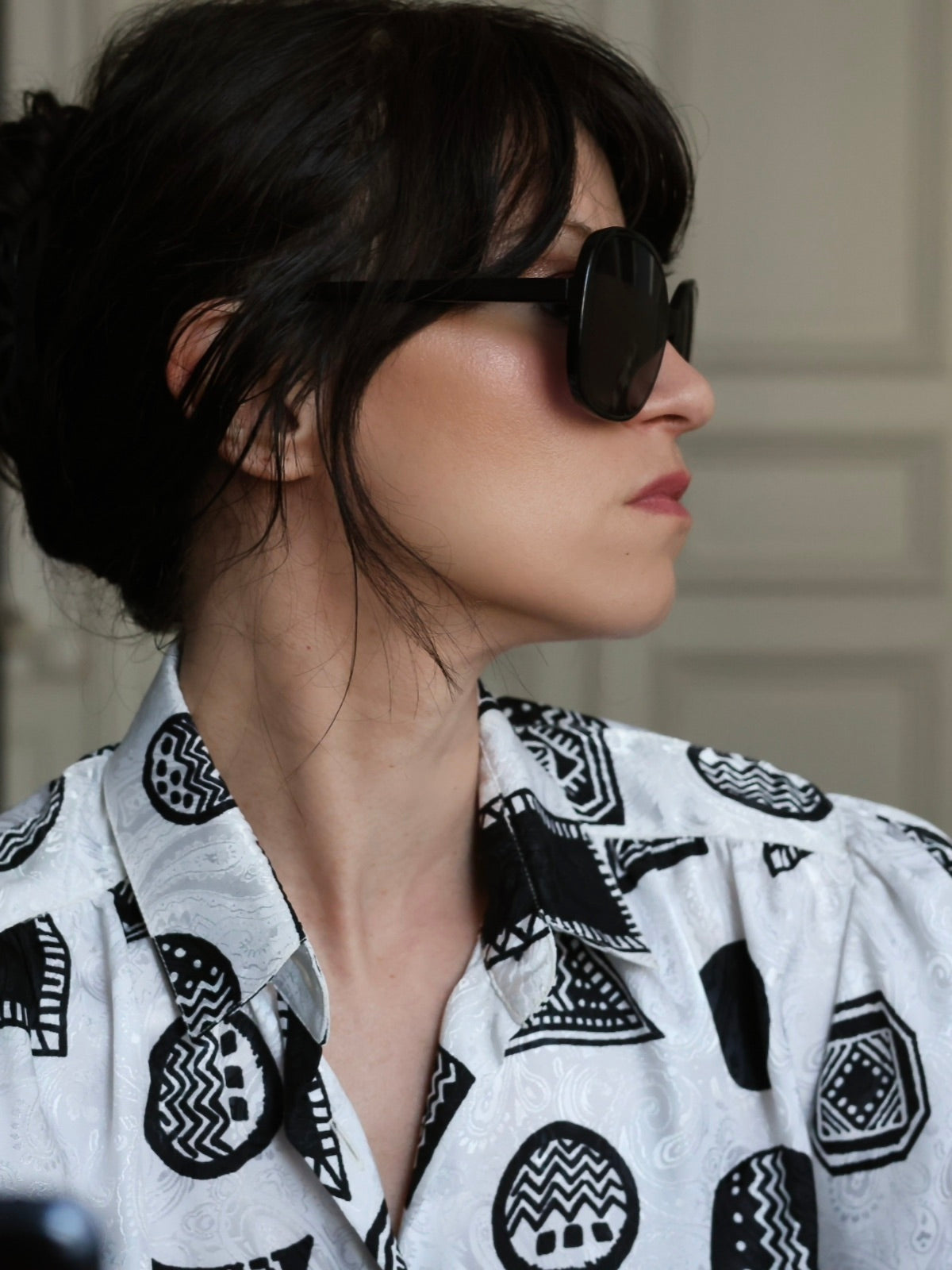 Chemisier Louis Féraud Vintage – Jacquard graphique noir & blanc