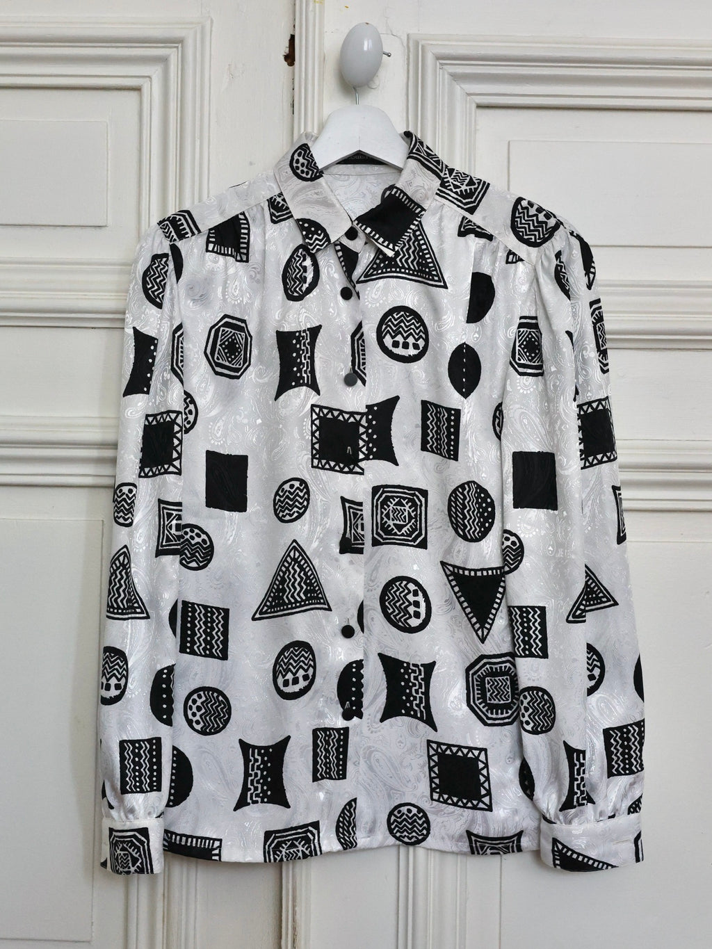 Chemisier Louis Féraud Vintage – Jacquard graphique noir & blanc