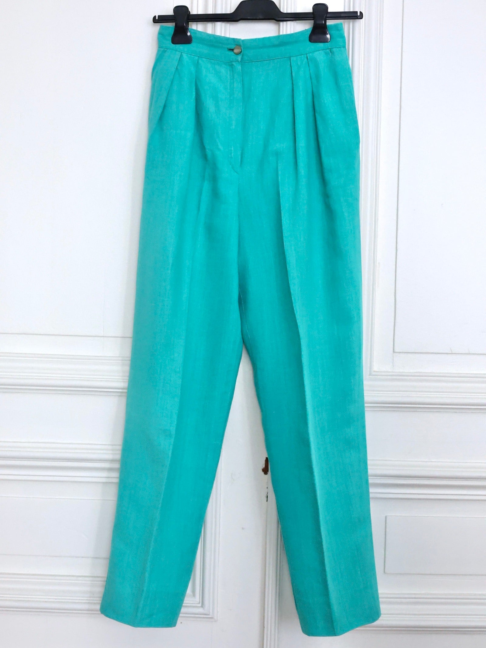 Pantalon Vintage Ungaro Parallèle Turquoise – Taille Haute Années 80