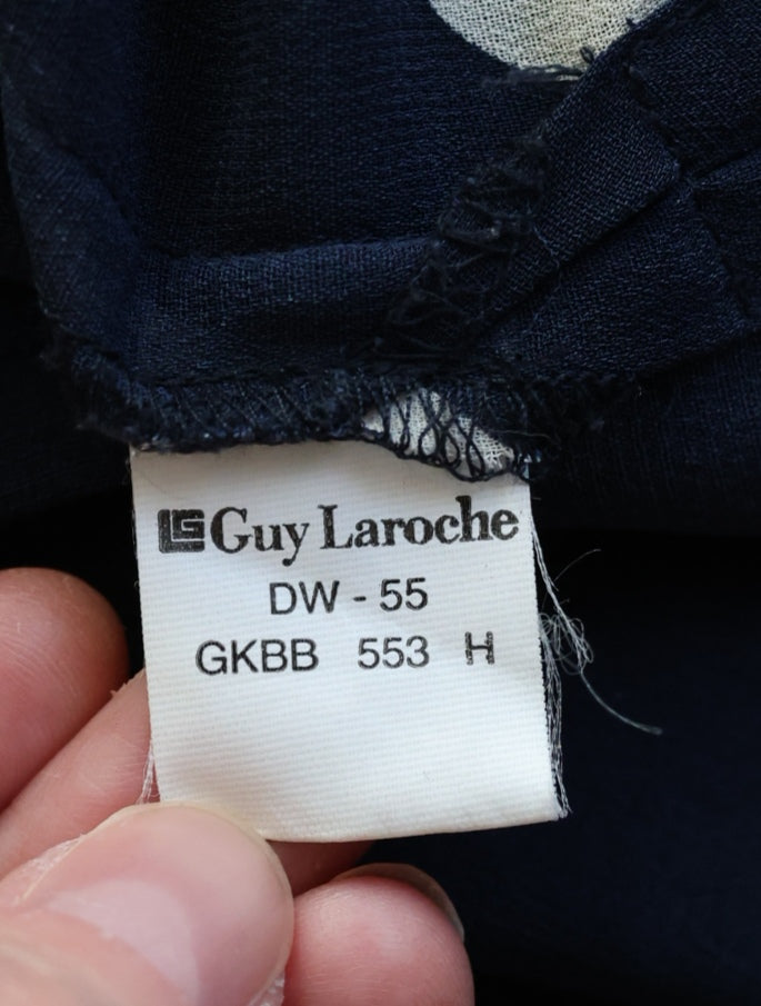 Chemisier vintage Guy Laroche Paris 38  fluide bleu marine imprimé graphique